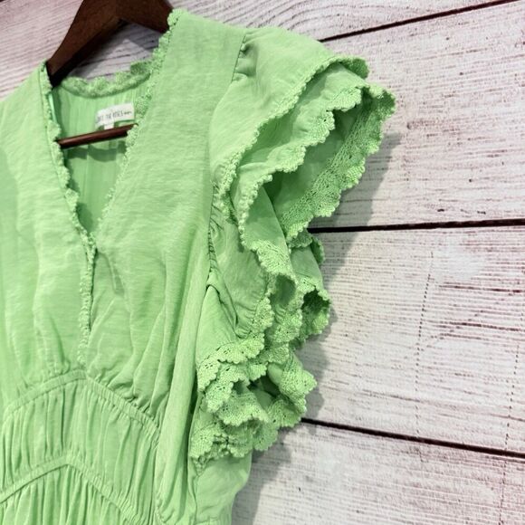 Free the Roses Green Midi Dress Size XS Ruffle Tiered Smocked Waist Feminine - Picture 7 of 11